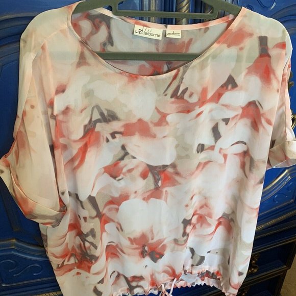 Liz Claiborne Tops - ⭐️Liz Claiborne Floral Pink Sheer Dressy Top Large